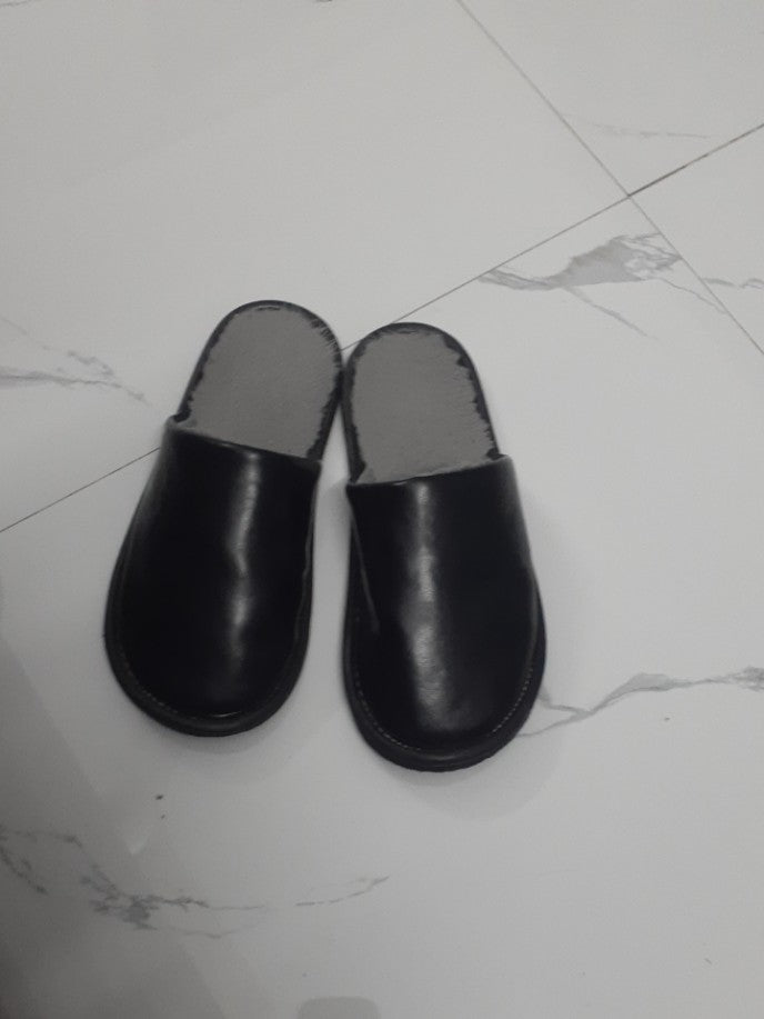 Premium Leather Black Winter Slippers for Men & Women | Warm, Waterproof, Non-Slip Indoor Shoes | Sandal | Shoe