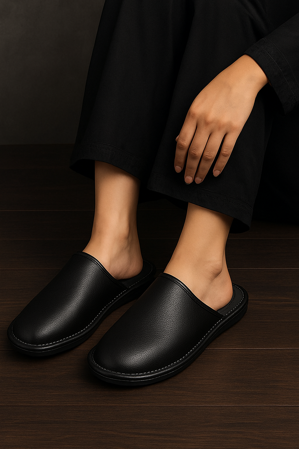 Premium Leather Black Winter Home Slippers for Men & Women | Warm, Waterproof, Non-Slip Indoor Shoes | Sandal | Shoe